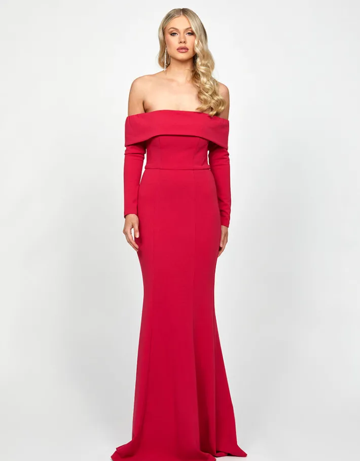 Gowns / Ballgowns | All Dresses<Bariano ZOLA OFF SHOULDER GOWN WITH DETACHABLE BELT B73D33L LIPSTICK