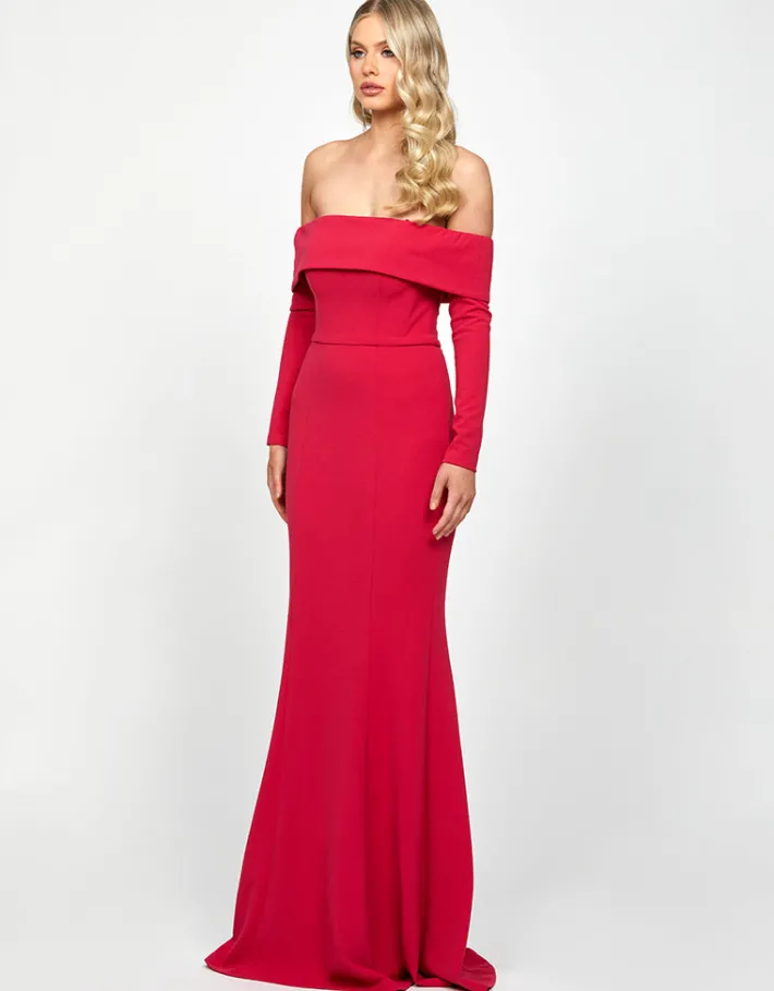 Gowns / Ballgowns | All Dresses<Bariano ZOLA OFF SHOULDER GOWN WITH DETACHABLE BELT B73D33L LIPSTICK