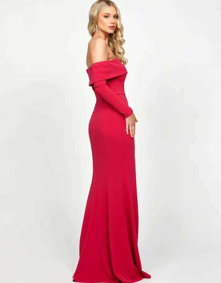 Gowns / Ballgowns | All Dresses<Bariano ZOLA OFF SHOULDER GOWN WITH DETACHABLE BELT B73D33L LIPSTICK
