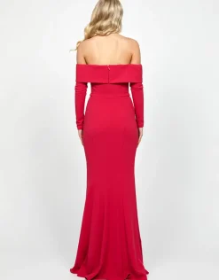 Gowns / Ballgowns | All Dresses<Bariano ZOLA OFF SHOULDER GOWN WITH DETACHABLE BELT B73D33L LIPSTICK