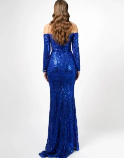 Formal / Prom Dresses | Maxi Dresses<Bariano ZOYA LONG SLEEVE SEQUIN GOWN B75D18L COBALT