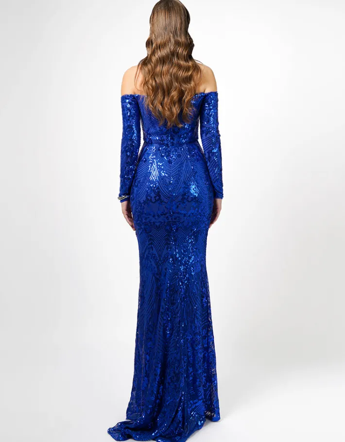 Formal / Prom Dresses | Maxi Dresses<Bariano ZOYA LONG SLEEVE SEQUIN GOWN B75D18L COBALT