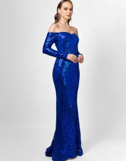 Formal / Prom Dresses | Maxi Dresses<Bariano ZOYA LONG SLEEVE SEQUIN GOWN B75D18L COBALT