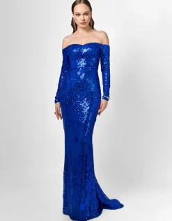 Formal / Prom Dresses | Maxi Dresses<Bariano ZOYA LONG SLEEVE SEQUIN GOWN B75D18L COBALT